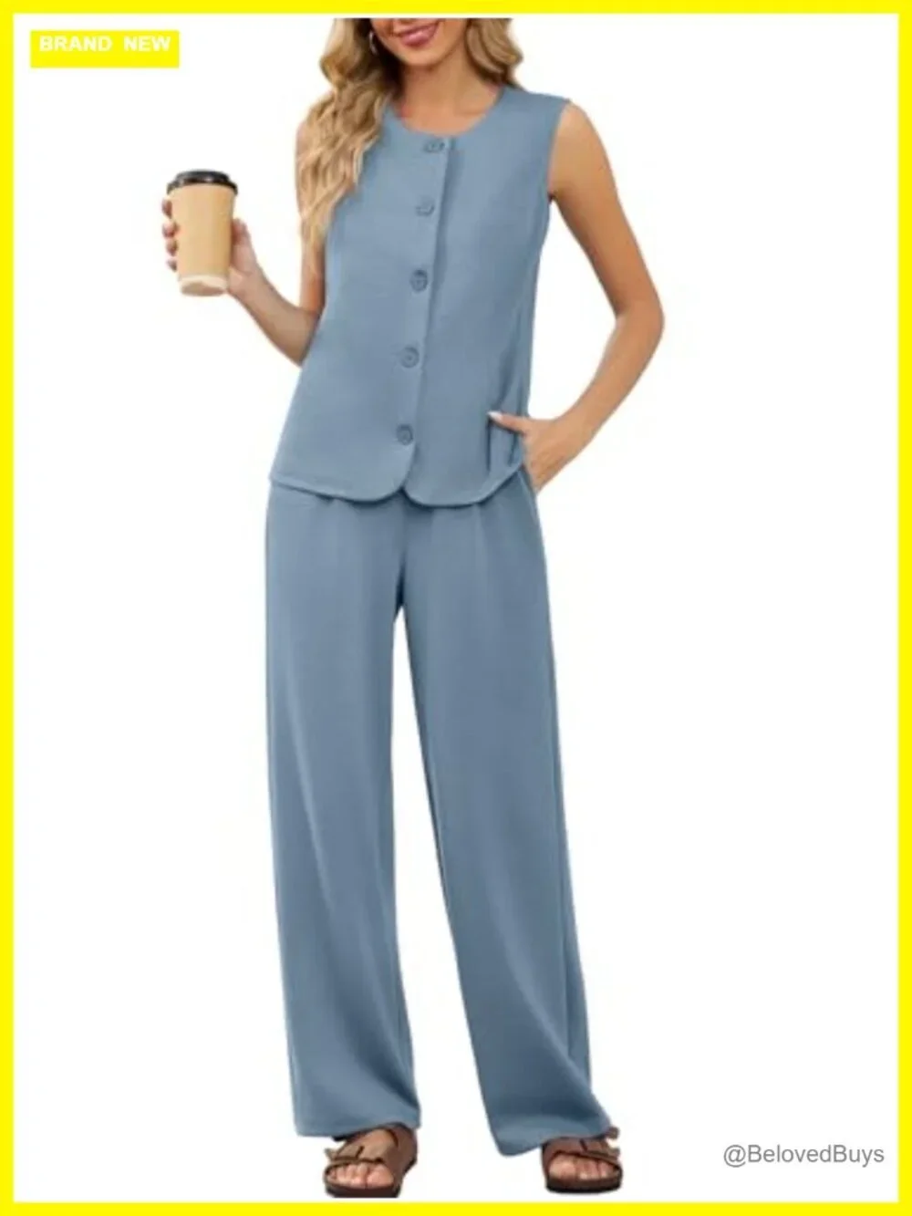 2 Piece Outfit Vest and Wide Leg Pants Set Dressy Casual Work Matching Set